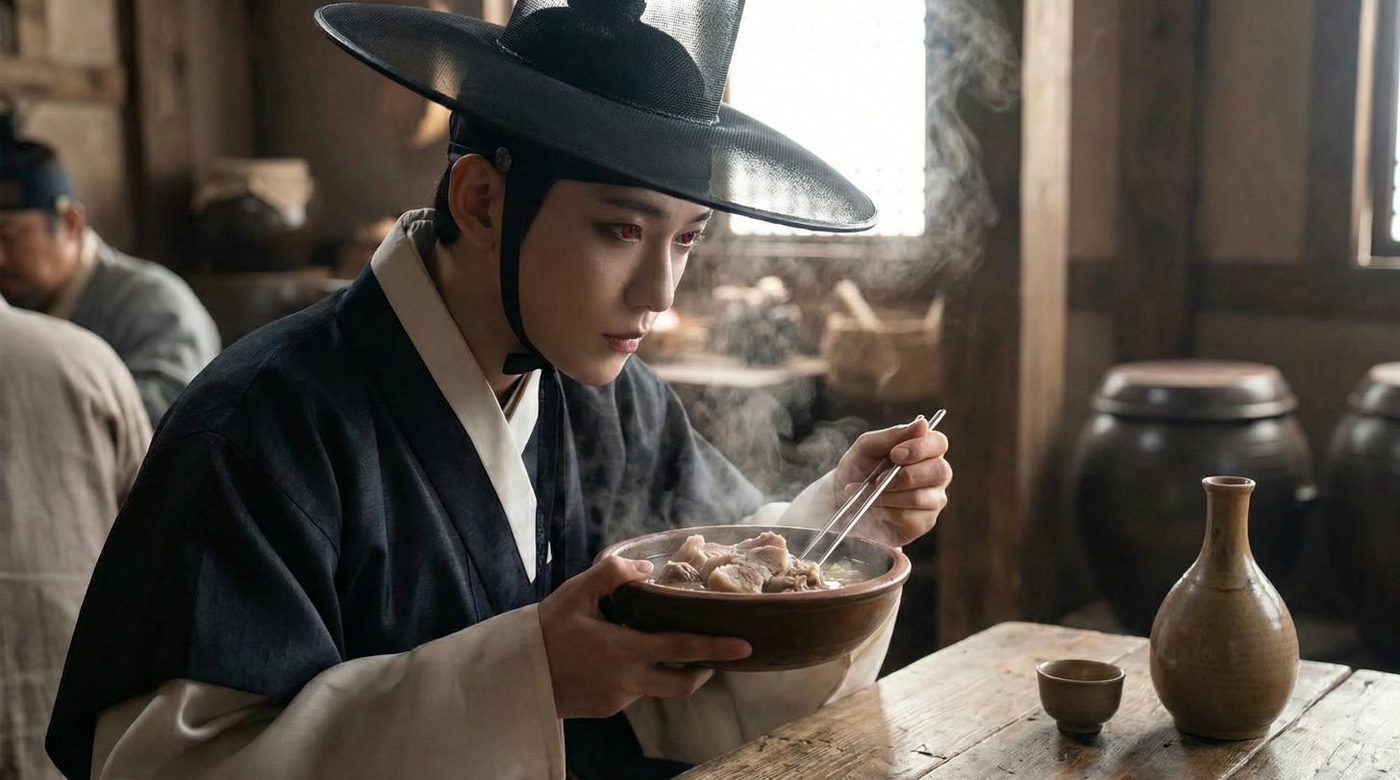 Imyeong eating at the tavern table
